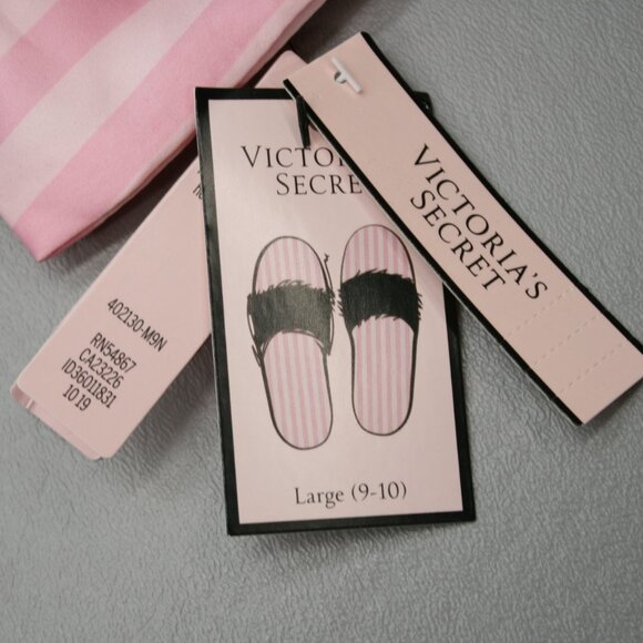 Victoria's Secret Ladies 9-10 L Pink Stripe Faux-Fur Satin House Shoes Slippers - Picture 8 of 10